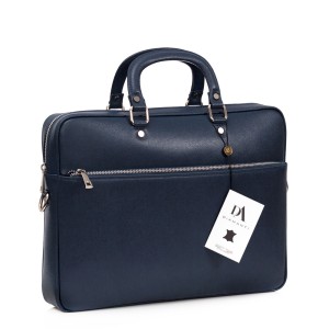 Servieta din piele naturala saffiano laptop 15" DiAmanti Vigo Albastru Inchis